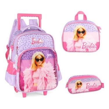 Imagem de Kit Mochila Carrinho E Alça Costas Original Barbie Fashion, Violeta