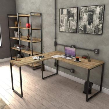Imagem de Mesa de Escritório em L Estilo Industrial 1,50mx1,50m Kuadra Compace