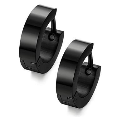 Imagem de Jstyle Brincos de argola pequenos únicos pretos de aço inoxidável para homens, 1 par, Aço inoxidável, Sem pedra preciosa
