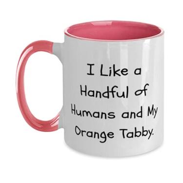 Imagem de Nice Orange Tabby Cat Gifts, I Like a Handful of Humans and My Orange Tabby, Piada de dois tons, Caneca de 325 ml para amantes de gatos de amigos