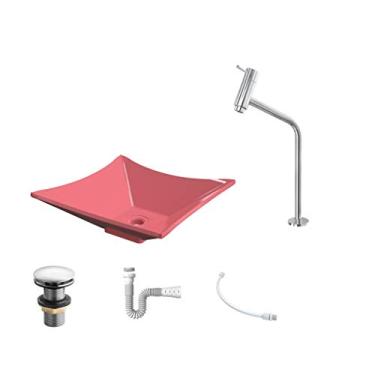 Imagem de Kit Cuba L34 C/Torneira Link 1062 Metal + Válvula Click 1 1/2'' (4,0cm) + Sifão Pvc + Flexível Rosa