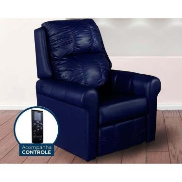 Imagem de Poltrona Reclinável P/ Sala Mh 1216 Two Way C/ Massagem Courano Azul Marinho - Herval