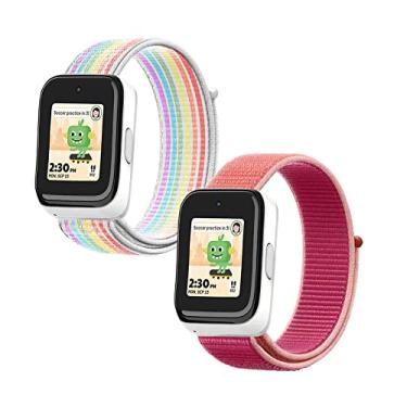 Imagem de BlackPro Pacote com 2 pulseiras de substituição para relógio SyncUP KIDS, pulseira de relógio infantil de nylon respirável de 20 mm com pinos de liberação rápida para sincronizar relógio (arco-íris e poomeRed)
