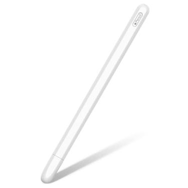 Imagem de Estojo de silicone para Apple Pencil 2ª geração, suporte para carregamento sem fio e toque duplo, suporte para lápis leve e antiderrapante (branco)