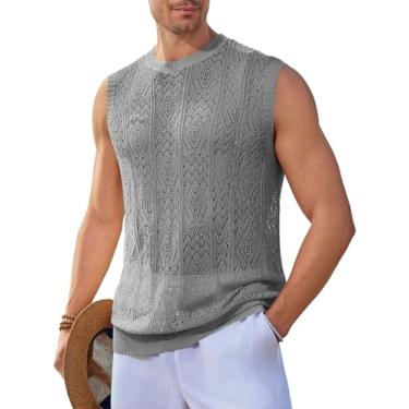 Imagem de Runcati Camiseta regata masculina sem mangas gola redonda casual malha de algodão verão praia, Cinza, GG