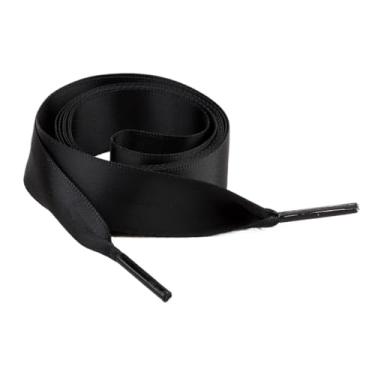 Imagem de 1Pair 2CM Width Flat Ribbon Shoe Laces Rubber Sneakers Silk Satin Shoelace Boot Shoelaces (Color : 1 Black, Size : 120cm)