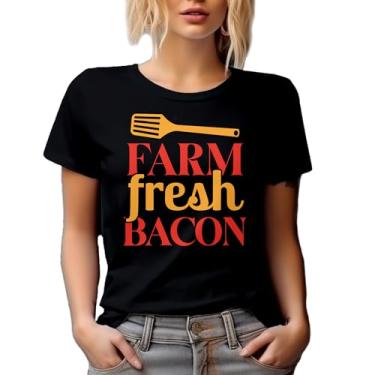 Imagem de Camiseta novidade Farm Fresh Bacon-01 Ideia de presente para amantes de comida, Preto, 3G