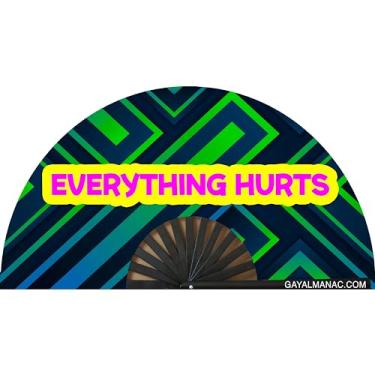 Imagem de PandaTak Ventilador portátil Pride Festival – Grande ventilador de mão de bambu de 33 cm dobrável com tinta UV reativa – Acessório divertido para festas, shows e roupas de festival (tudo dói)