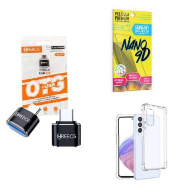 Imagem de Kit Adaptador USB para Tipo C + Capinha Samsung A53 + Película 9D - HR