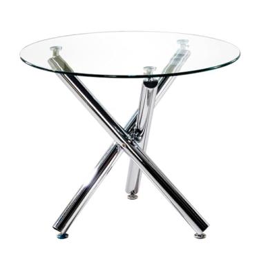 Imagem de Mesa de bar alta mesa de bistrô de vidro temperado, mesa de jantar redonda, espaço pequeno, sala de jantar, casual, mesa de café, mesa de cozinha e tripé perna cromada (tamanho: 90 x 75 cm)