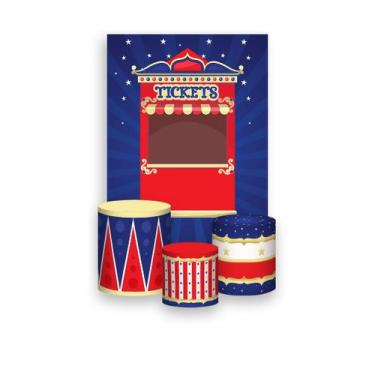 Imagem de Painel De Festa Vertical 1,50 x 2,20 + Trio De Capas Cilindro - Circo 