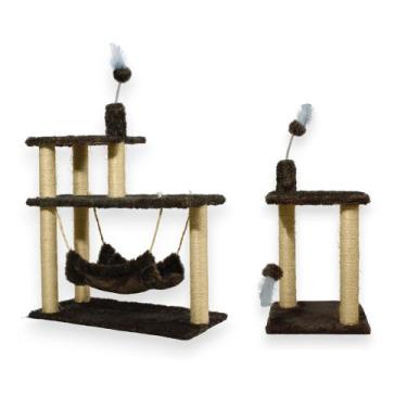 Imagem de Plataforma 3 Andares e Arranhador 2 Bases Para Gatos Rede Brinquedos -