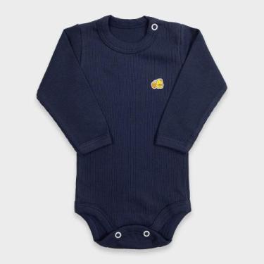 Imagem de Body Bebê Manga Longa em Malha Canelada - Baby Duck, M, Marinho