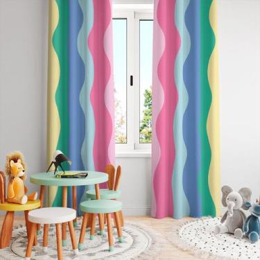 Imagem de Cortina Tecido Oxford Quarto Infantil Ondas Faixas Coloridas - 280x220