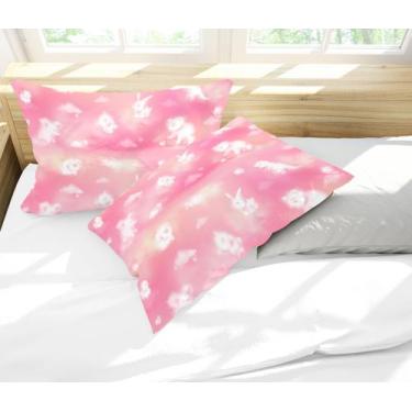 Imagem de Par de Fronhas Estampa Infantil Animais Nuvens Rosa - Core Decore
