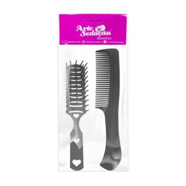 Imagem de Kit 1 Escova Desembaraça Cabelos Jacaré e 1 Pente Plástico - Arte Sedu