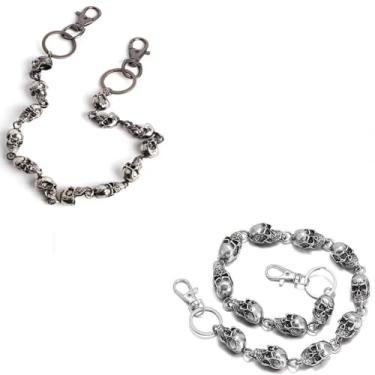 Imagem de Punk Corrente de cintura pesada masculina caveira chaveiro carteira corrente acessórios de rock, Metal, Sem Pedra Preciosa