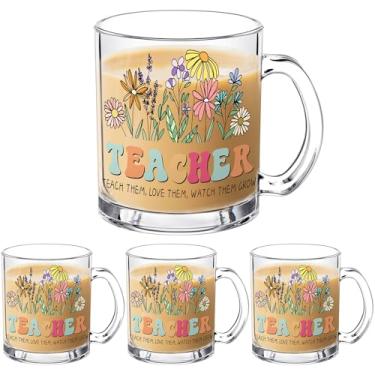 Imagem de FoldTier 3 peças de copo de vidro de agradecimento de professores de Natal para ajudar a crescer canecas de vidro com alças 340 g xícara de chá de café gelado floral para professores, aniversário,