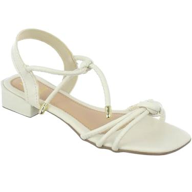 Imagem de Sandália Via Angel Feminina com Salto Baixo Grosso, Tiras Trançadas, 58.03 (Off White, BR, Adulto, Numérico, 39)