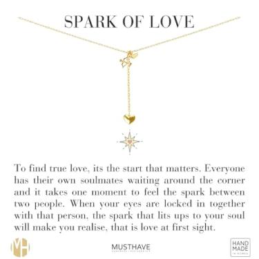 Imagem de MUSTHAVE Colar com pingentes triplos em forma de Y, banhado a ouro 18K, cor de ouro amarelo, coração, asa de anjo, flecha do cupido, corrente de âncora, tamanho 40,6 cm + extensor de 5 cm (ouro