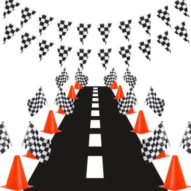 Imagem de Cones de Trânsito e Bandeiras de Corrida Skylety - Kit para Festas
