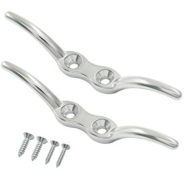 Imagem de Auvotuis Chuteiras de barco de 113 mm, pacote com 2 travas de corda de aço inoxidável, grampo de barco marinho, gancho de gancho para docas de barcos, toldos de cordão de sombra