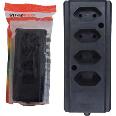 Imagem de Tomada Barra Interneed 2 Polos Preta 10A. Quadrupla