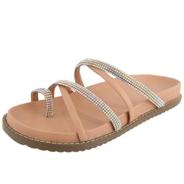 Imagem de Sandália Feminina Papete Dedo Tiras Brilho - s/marca, Rosado, Furtacor