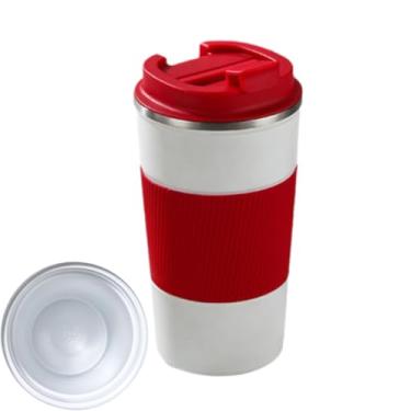 Imagem de Xícara de café elegante de aço inoxidável de parede dupla de 510 ml com revestimento cerâmico – Caneca isolada unissex para escritório e lazer (vermelha)