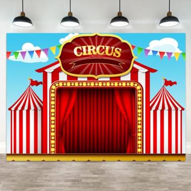 Imagem de ASDCXZ 2,4 x 1,8 m, cenário de carnaval de circo, tema de carnaval, fotografia de festa, cortina vermelha, barraca branca, listrada, faixa para chá de bebê, recém-nascidos, decoração, aniversário,