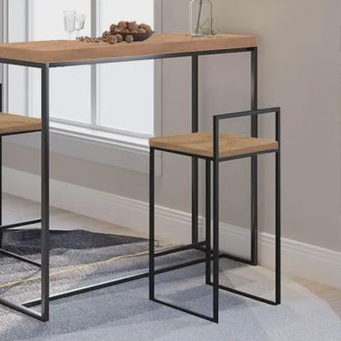 Imagem de Kit 1 Banqueta Lino + 1 Mesa Bancada Aparador Mavie 150cm Industrial Ferro Preto 100% mdf Imbuia - Ahazzo Móveis