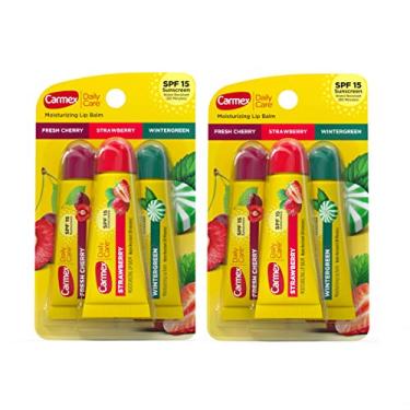 Imagem de Carmex Tubos De Protetor Labial Hidratante Daily Care Com Fps, Pacote Cereja Fresca, Morango E Gaultéria, 0,35 Oz - 4 Unidades (Pacote 2)