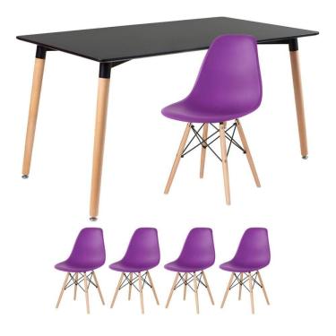 Imagem de Kit - Mesa Retangular Eames 80 X 140 Cm + 4 Cadeiras Dsw Mesa Preto Com Cadeiras Roxo Mesa Preto Com Cadeiras Roxo