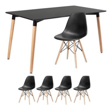 Imagem de Kit - Mesa Retangular Eames 80 X 140 Cm + 4 Cadeiras Dsw Mesa Preto Com Cadeiras Preto Mesa Preto Com Cadeiras Preto