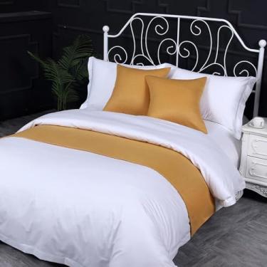 Imagem de Cachecol de corredor de cama de hotel simples cor sólida decoração respirável moderno protetor de cama de quarto sem desbotamento toalha de cama para cama de casal queen king size - laranja 1 peça