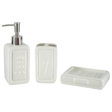 Imagem de Kit Banheiro Lavabo Conjunto Porta Sabonete Líquido Banho 04 (Off White)