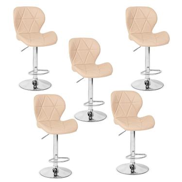 Imagem de Conjunto 05 Banquetas Slim Couro Pu Regulagem de Altura Nude