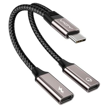 Imagem de VIOY Divisor USB C 1 entrada 2 saídas, fone de ouvido USB-C duplo e adaptador de carregador com carregamento rápido PD 60W e transferência de dados para iPhone 16/15 Pro, iPad Pro, Samsung Galaxy S22