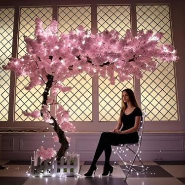 Imagem de CDDUOLA Árvore de cerejeira, cerejeira artificial com decoração de luz branca quente de LED, flores rosa feitas à mão para ambientes internos e externos, Natal, decorações de casamento, altura de 180