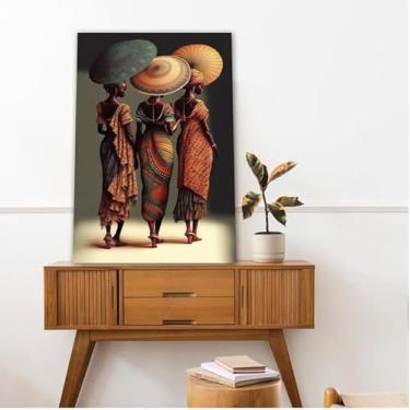 Imagem de Tela Decorativa Africana, Arte Étnica com Guarda-Sóis, 60cm x 90cm