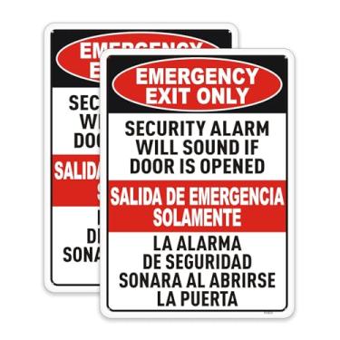 Imagem de FHEGI Pacote com 2, apenas saída de emergência de 25,4 x 17,8 cm - Alarme de segurança soará se a porta for aberta, sinal bilíngue, alumínio refletivo, sem ferrugem, proteção UV, à prova de