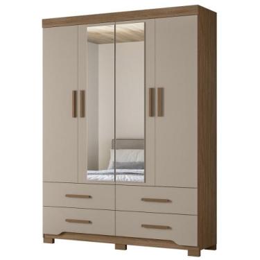 Imagem de Guarda Roupa Casal 160cm Com Espelho Cancum Carvalho/Fendi Z17 - Mpoze