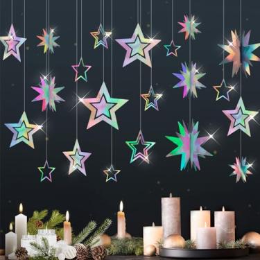 Imagem de KINYFY Kit De Decoração Guirlanda Estrelas, Guirlandas Estrelinhas Holográficas Cintilantes, Faixa Fundo Com Serpentina 3D Brilhante Para Aniversário, Chá Bebê, Formatura, Casamento, Ramadã, Eid