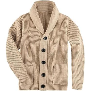 Imagem de Cardigan Verde Do Exército Para Homens Casaco De Lã Extra Grossa Engrossar Quente Casual Botão Up, Khaki, L