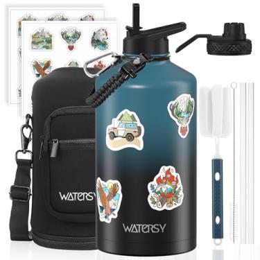 Imagem de Garrafa de água de 1 galão isolada (fria por 48 horas), livre de BPA e à prova de vazamento, jarro de água de aço inoxidável de 3,628 g, garrafa de água grande com tampa de bico de canudo para