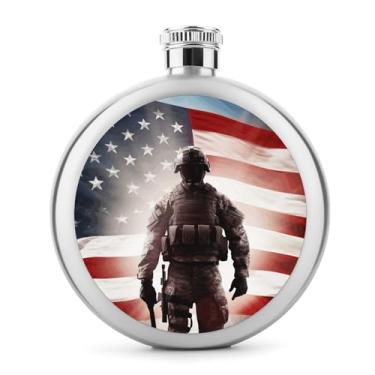 Imagem de Cantil de aço inoxidável, bandeira americana com impressão de soldado clássico, cantil, garrafa de viagem, garrafa portátil de metal