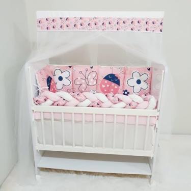 Imagem de Kit Mini Berço 12 Peças Protetor e Saia de Berço com Estampa Joaninha Enxoval para Bebê