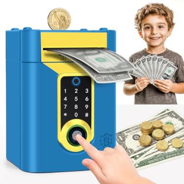 Imagem de Cofrinho de impressão digital para crianças, brinquedos de cofrinho com tela sensível ao toque para 4, 5, 6, 7, 8, 9, 10, 11, 12, 13 anos, ideias de presente, caixa eletrônica para economizar dinheiro