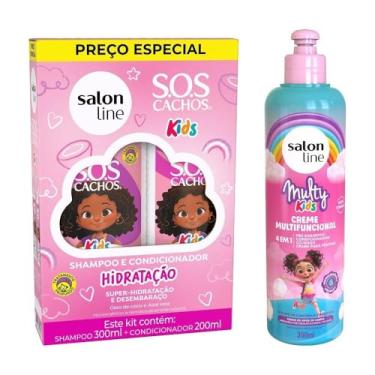 Imagem de Kit Shampoo, Condicionador e Creme, Salon Line,SOS Cachos Multy Kids, Vegano - Para Cabelos Ondulados, Cacheados e Crespos, 3 Unidades