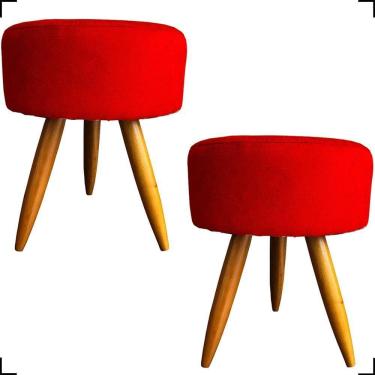 Imagem de Kit 2 Puff Decorativo Redondo Para Sala Quarto Penteadeira Pé Palito Castanho Suede Cores